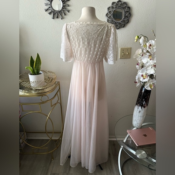1960's Empire Waist Peignoir Val Mode Robe 2 Layer Sheer Chiffon Nylon Lace Sz M - Picture 2 of 4